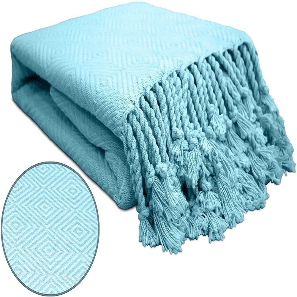 Ring Spun Cotton Diamond Throws Blankets - BLUE